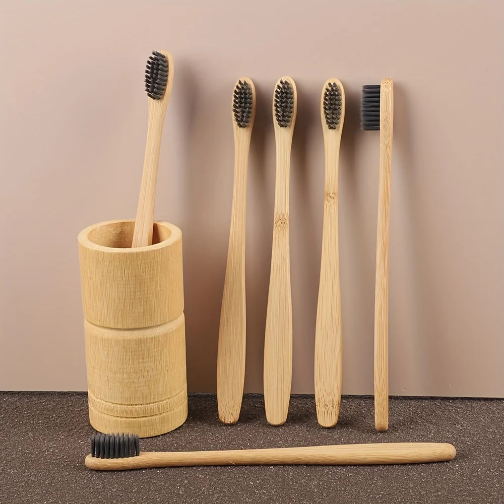 🪥 Pack 6 Cepillos de Dientes de Bambú | Suaves, Resistentes y Ecológicos | Limpieza Profunda para Toda la Familia